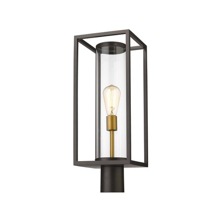 Z-LITE Dunbroch 1 Light Outdoor Post Mount Fixture, Deep Bronze + Outdoor Brass & Clear 584PHMR-DBZ-OBS